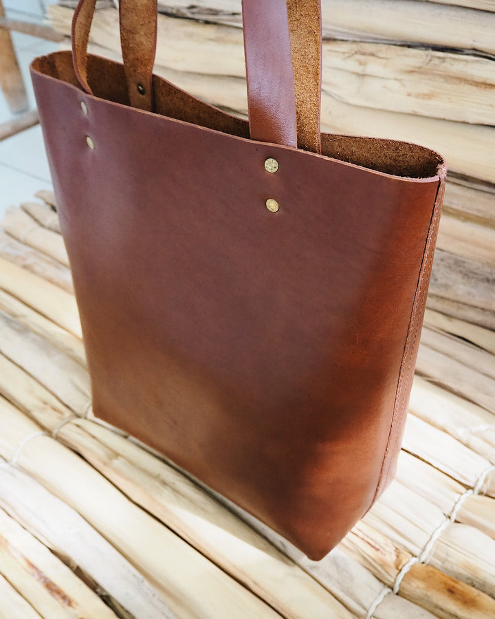 Classic Leather Tote-Chestnut & Carmel